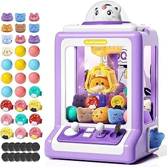 Claw Machine for Kids, Mini Vending Machine with Game Coins & Music, Prize Dispenser Toys for Girls and Boys, Electronic Claw Game Machine for Party Birthdays, Includes 30 Mini Toys