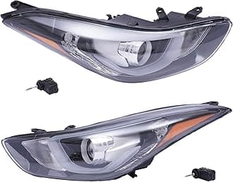Front Headlights Assembly Left+Right Side for 2014-2016 Hyundai Elantra w/LED DRL Projector Driver & Passenger Head Lights Direct Replacement Headlamps Assy Set (A Pair Headlights) (Two Packages)