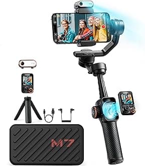 iSteady M7 Gimbal Stabiliser for Smartphone, Phone Gimbal with AI Tracking, Detachable Touchscreen Remote, Built-In Extension Rod, Fill Light, Phone Stabilizer for YouTube, TikTok,Vlog