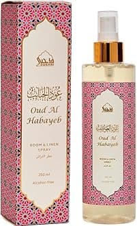 Oud Al Habayeb Attar Al Faraash by Dukhni | 250ml Non Alcoholic Spray | Arabic Natural Mist | Air Freshener, Room Mist, Fabric & Linen Spray | Perfect for Prayer mats, beds, sofas, curtains |