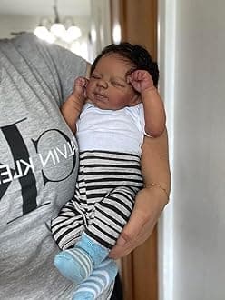 Zero Pam Lifelike Black Reborn Baby Dolls 18 Inch Realistic Baby Doll, Real Life Dolls That Look Real Black Boy, Sleeping African American Reborn Silicone Newborn Doll for Girls