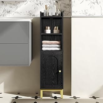 Bathroom Storage Cabinet, Small Corner Floor Cabinet with Door and Shelves, Narrow Toilet Paper Holder, Bathroom Organizer with Adjustable Shelf, for Small Spaces, Black BC38204GV1