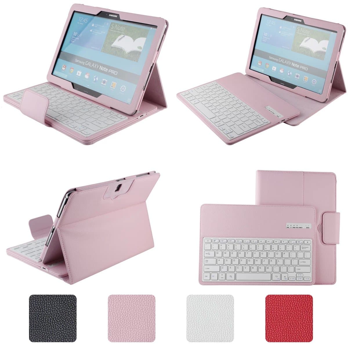 VIIGOOTECH Case for Samsung Galaxy Note Pro 12.2 Inch SM-T900 / T905 PU Leather Keyboard Case Cover Stand (Pink)