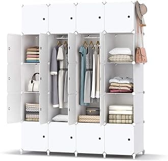 HOMIDEC Portable Wardrobe Foldable Closet with 20 Compartments, Combination Armoire Modular Cabinet Clothes Storage Organizer Shelf with Clothes Hanging Rails for Bedroom