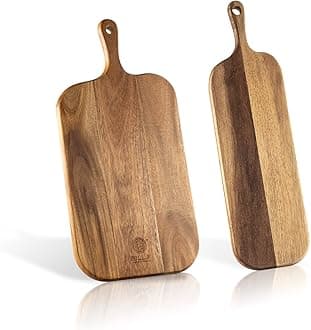 Wood Cutting Board Set with Handle for Kitchen Large and Small Long 2 Packs Acacia Wooden Kitchen Cutting Boards for Meat, Cheese, Bread,Vegetables Fruits- Charcuterie Board Serving Board
