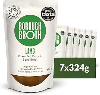 Organic Lamb Bone Broth by Borough Broth - Freshly Made with Grass-Fed Lamb & British Spring Water - High in Collagen & Protein - Low-Cal & Gluten Free - Delivered Chilled - 7 x 324g