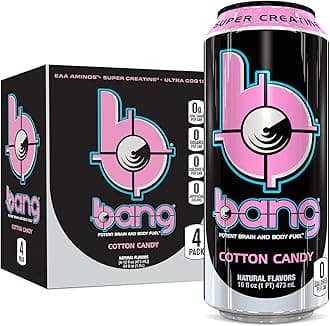 Bang Cotton Candy Energy Drink, 0 Calories, Sugar Free with Super Creatine, 16oz, 4 Count
