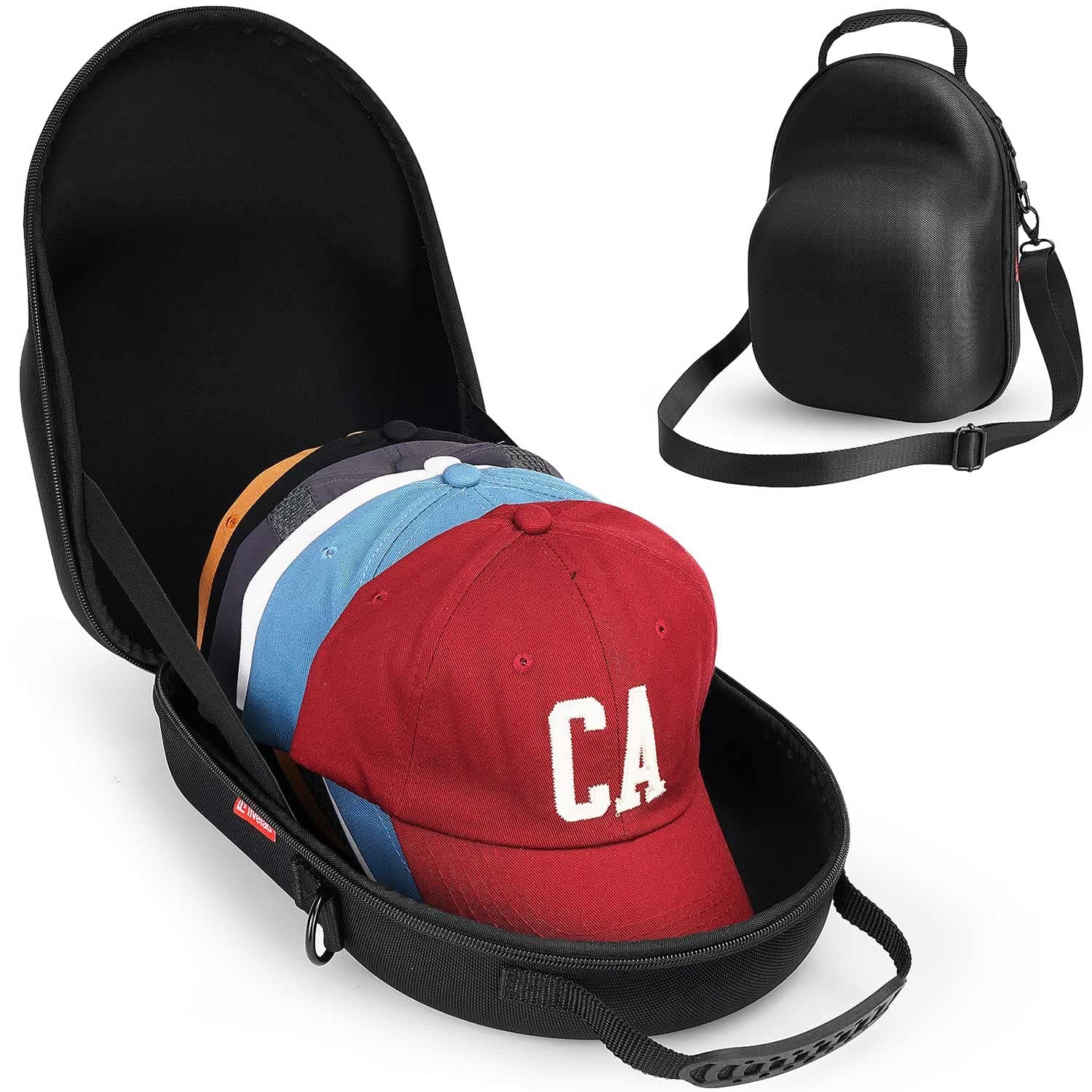 Livelab Hat Case, Hard Hat Case for Baseball Caps, Hat Storage with Carrying Handle & Shoulder Strap, Hat Organizer Protects Up to 6 Hats, Perfect for Travel & Home Storage - Black