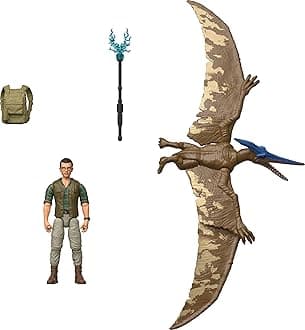 Mattel Jurassic World Reverse Human & Dinosaur Figure Pack, Dr. Henry Loomis & Pteranodon, Movie Accurate 3.75" Scale, Movable Collectible