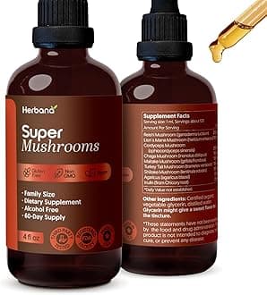 Super Mushrooms 8-in1 - 4 fl oz Liquid Extract - Brain Booster & Immune Support Drops - Reishi, Lion`s Mane, Cordyceps, Chaga, Mitake, Turkey Tails, Shiitake, Agaricus - High Potency - 60-Day Supply