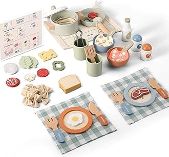 Wooden Play Cooking Set, Pretend Kitchen Accessories Toys Set For Kids Toddlers, Including Dishes, Pot And Pan, Utensils, Gifts 3 4 5 Years Old Girls Boys