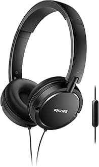 Philips on-ear headphones SHL5005/00 on-ear headphones with cable (great sound, sound-absorbing leather ear pads, built-in microphone, lightweight steel headband, flat folding) black