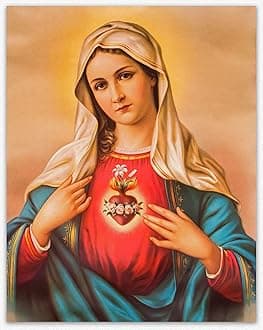 Virgin Mary Sacred Heart Painting & Religious Painting/Virgin Mary Decor Vintage Catholic Art, Motivational Wall Art, Cuadros Para Dormitorios Gift for Mam Family Wall Home Decor (8x10)