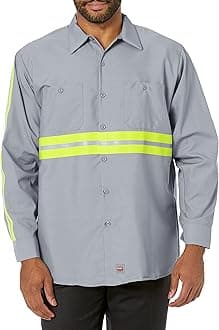 Red Kap Men's Long Sleeve Enhanced Visibility Industrial Work Shirt Work Utility Button Down Shirt (Pack of 1)