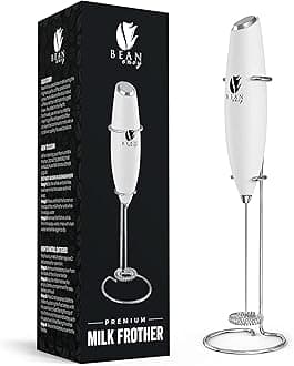 Bean Envy Milk Frother Handheld for Coffee - Electric Hand Blender, Mini Drink Mixer Whisk & Coffee Foamer Wand with Stand for Lattes, Cappuccino, Matcha and Hot Chocolate - Kitchen Gifts - White