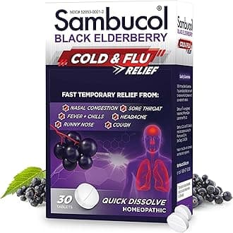 Sambucol Cold and Flu Relief Tablets - Homeopathic Black Elderberry Cold Medicine, Drowsy Free Remedy for Adults with Zinc, Quick-Dissolving Tablets for Men and Women - 30 Count