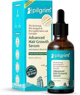 Pilgrim Advanced Hair Growth Serum with Redensyl 3%, Anagain 4% & Baicapil | Hair Fall Control & Regrowth | Korean Black Rice | For Men & Women, 1.69 Fl Oz (50ml)