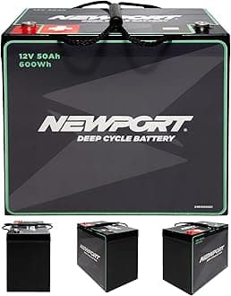- Newport 12V50Ah Deep Cycle Heavy-Duty Marine Battery, Lightweight & Sealed AGM, Trolling Motor Compatible
