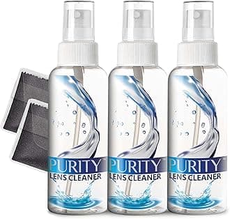 Purity Eyeglass Lens Cleaner Kit - 3 x 2oz Travel Size Lens Cleaner Spray Bottle + 2 Microfiber Cleaning Cloths - Safe for All Lenses (AR Coated Included), Eyeglasses and Screens - Clear