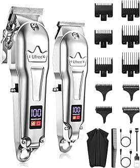 - Ufree Hair Clippers for Men Professional, Barber Clippers and Trimmers Set, Cordless Hair Clippers for Hair Cutting Kit with LED Display, Electric Hair Trimmer, Gifts for Men, Silver