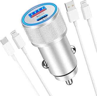 [Apple MFi Certified] iPhone Fast Car Charger, Veetone 38W Dual Port USB C Power Delivery Metal Cigarette Lighter with 2Pack Lightning Cable, PD/QC3.0 Type C Rapid Car Charging for iPhone/iPad/Airpods