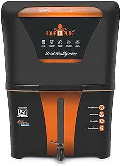 AQUA D PURE 4 in 1 Alkaline RO Waer Purifier with Goodness of Copper and RO, UV, UF, Inbuilt TDs Adjuster, Multisource Water Compatibility, Black