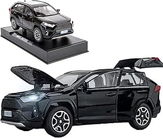 Model Car Compatible for 1/32 RAV4 Toy Car Alloy Diecast Collectible Model with Light and Sound Toy Vehicle for Boys Kids Toddler Gift Black car