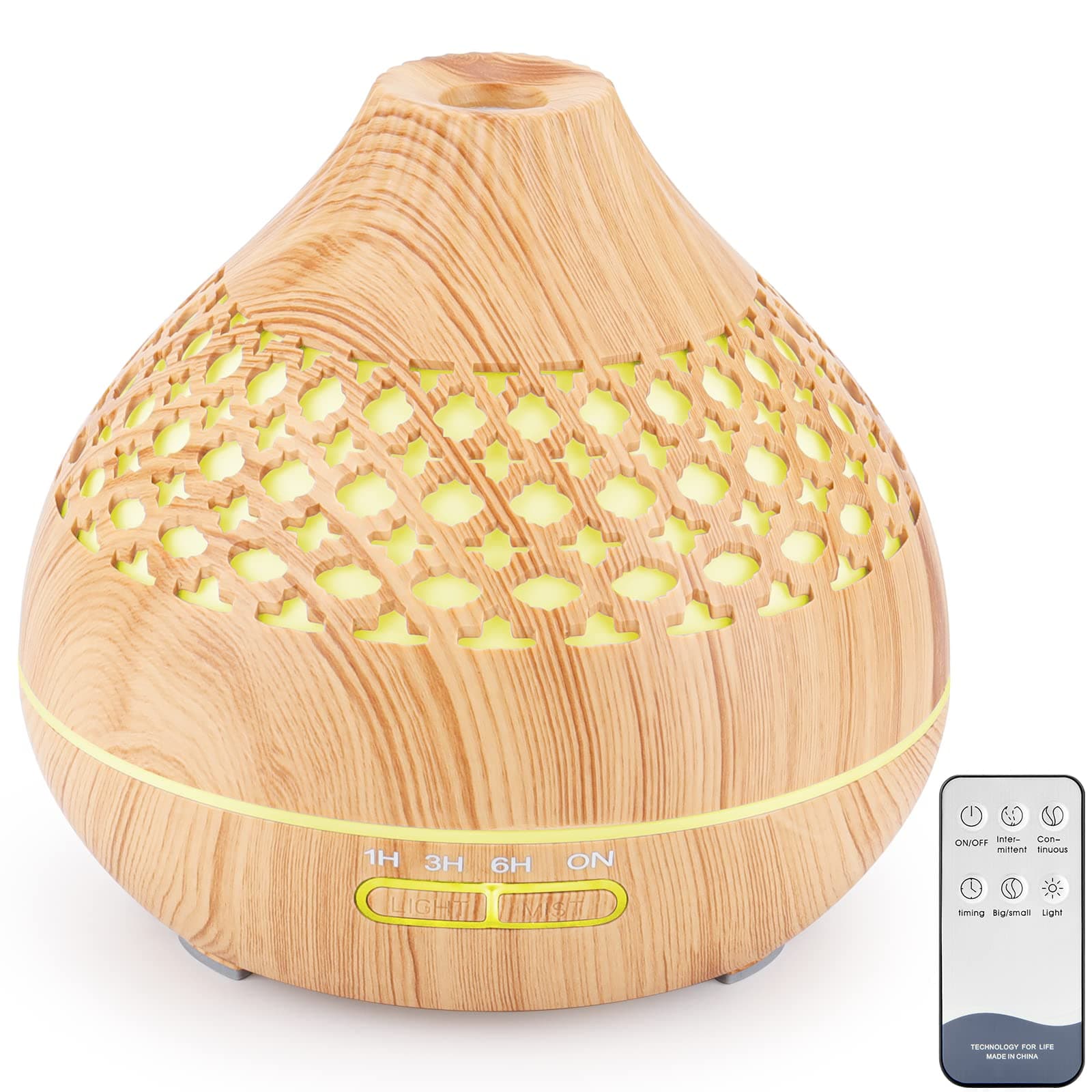 550ML Aromatherapy Essential Oil Diffuser, Ultrasonic Aroma Humidifier, Aromatherapy Diffusers (Up to 12H Use, Mist Control, 4 Timer Settings, 7 Color LED Lights) (light wood grain)
