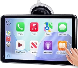 3-Min Easy Install Portable Wireless Carplay Screen: Plug-Play Support Apple CarPlay & Android Auto - 7 Inch HD 1080P Car Touchscreen Upgrade Voice Control GPS Navigation for Commuters & Older Cars