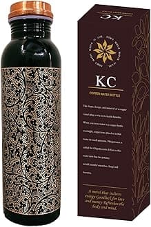 KC Pure Copper Designer Water Bottle with Advanced Leak Proof Protection, Ayurveda and Yoga Health Benefits. (1000ml, 1Unit) With Antique Look