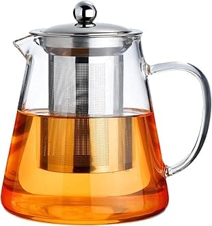 PARACITY Glass Teapot Stovetop 18.6 OZ, Borosilicate Clear Tea Kettle with Removable 18/8 Stainless Steel Infuser, Teapot Blooming and Loose Leaf Tea Maker Tea Brewer for Camping, Travel (550ML)