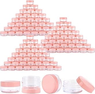 100 Count Sample Containers with Lids, 10 Gram Small Plastic Makeup Jars Lip Scrub Cosmetic Container - Pink