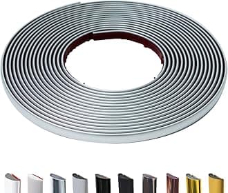 Peel and Stick Trim Molding, 52.5 Ft D-Shape Baseboard Trim Flexible for Walls, Edges & Borders, Window & Door Frames, Backsplash, Matte Silver Waterproof and Self Adhesive Trim