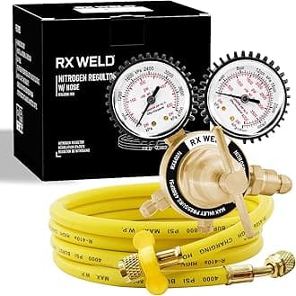 RX WELD Nitrogen Regulator with 0-600 PSI, CGA580 Inlet, 1/4-Inch Male Flare Outlet Connection, Nitrogen Tank Regulator with 5Ft Refrigeration Hose