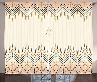 Ambesonne Geometric Curtains, Vintage Prehistoric Aztec Motif with Folk Art Effect Print, Living Room Bedroom Window Drapes 2 Panel Set, 108" X 96", Amber Peach