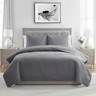 VCNY Home Queen/Full 3-Piece Quilt Set - Quilt & Pillow Shams | Elegant Textured Design | Soft & Smooth Microfiber | Lightweight & Breathable, Comfortable for All-Seasons | Easy Wash | Solomun Grey
