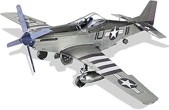 Piececool 3D Metal Puzzles, P-51 Fighter Mustang Military Plane Model Kits to Build for Adults, DIY Assembly Metal Model Crafts Building Kits, Best Gifts