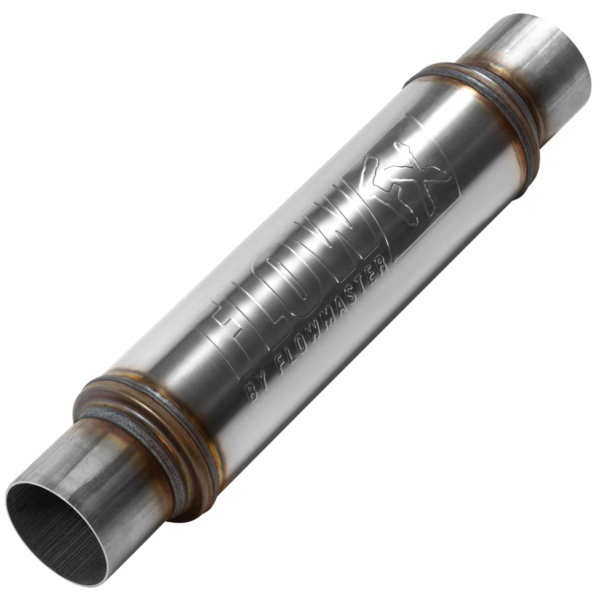 Flowmaster Flow FX Chambered Muffler – 3.00” Center In / 3.00” Center Out – Round Body –Moderate Sound – Stainless Steel – Affordable Performance for Modern Trucks, Muscle Cars & Daily Drivers (71419)