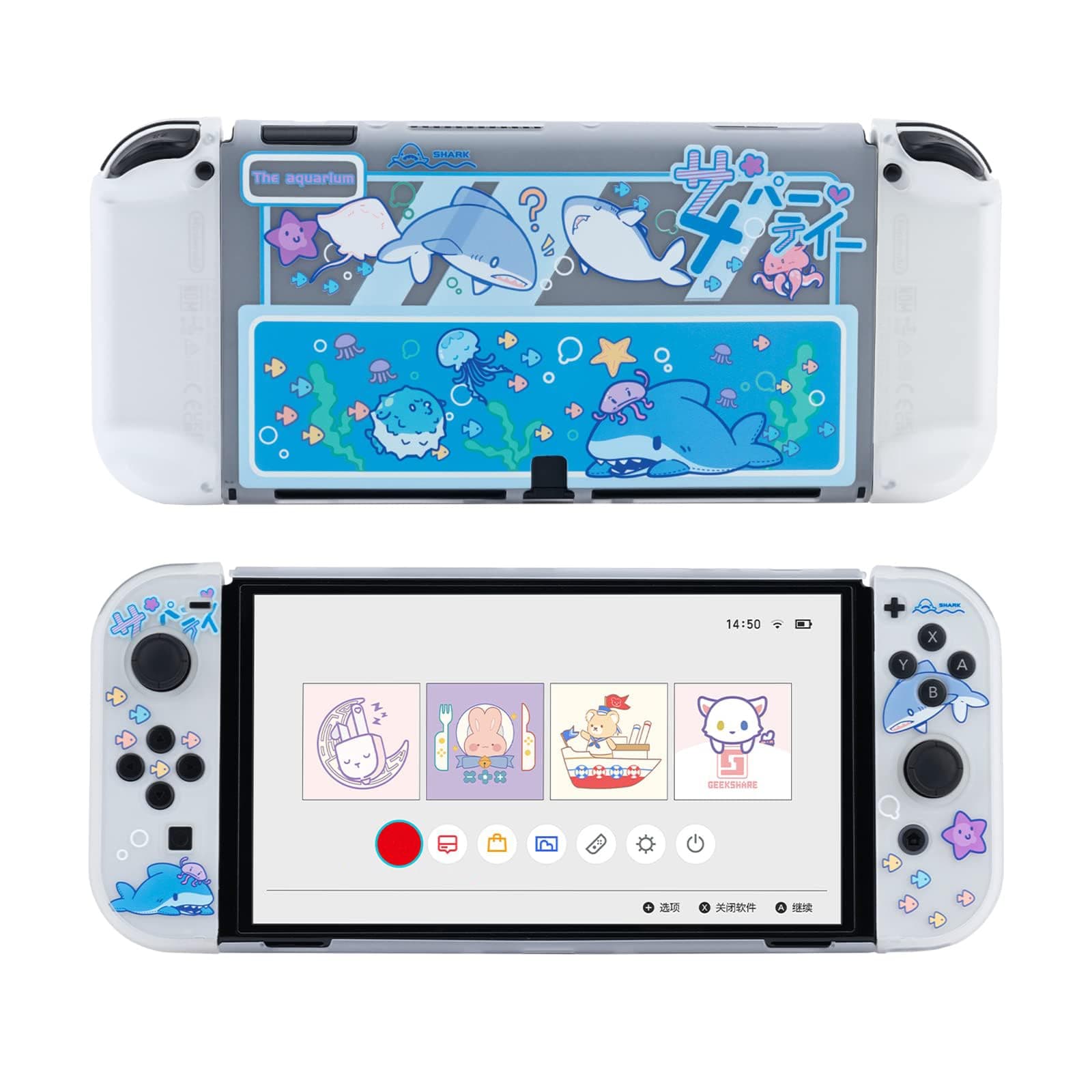 GeekShare Protective Case Slim Cover Case Compatible with Standard Switch Only - Shock-Absorption and Anti-Scratch Cover Skin for Switch - Shark Party