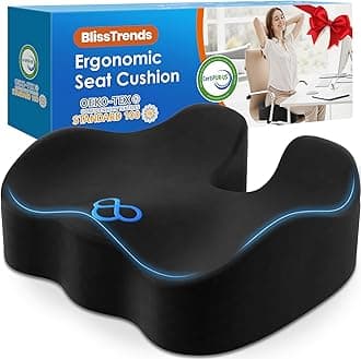 BlissTrends Seat Cushion,Thick Memory Foam Cushions for Pressure Relief, Tailbone Pain, Sciatica & Back Pain Relief for Office Chairs, 5.2in Thick (Black)