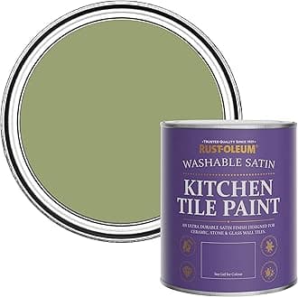 Rust-Oleum Green water resistant Kitchen Tile Paint in Satin Finish - Familiar Ground 750ml