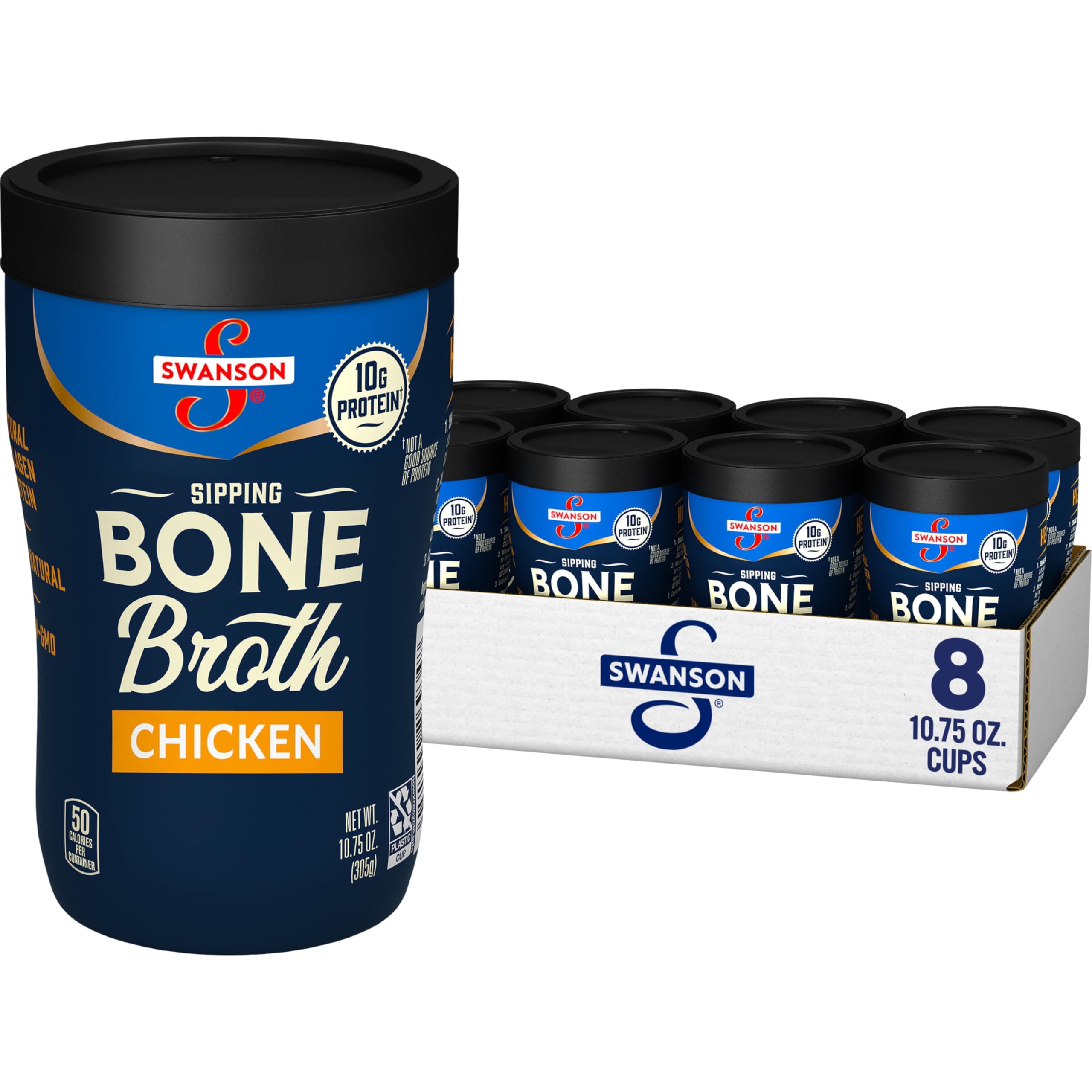 Sipping Chicken Bone Broth, 10.75 oz Microwavable Cup (8 Pack)