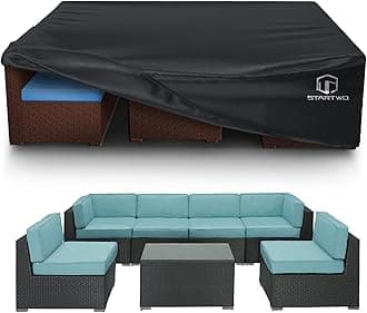 STARTWO Patio Furniture Covers Waterproof, Anti-UV Tear-Resistant Heavy Duty 7-12 Seats Outdoor Furniture Cover for Sectional Sofa, Patio Table Cover, 108" Lx82 Wx28 H, Black