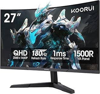 27 Inch Curved Gaming Monitor QHD (2560 x 1440) 180Hz, 1ms 1500R Display, Adaptive Sync, 90% DCI-P3, HDMI 2.0 & DisplayPort 1.4, VESA, Tilt, Eye Care, 27E6QCA