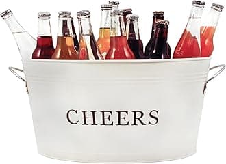 Twine Rustic Farmhouse Decor Ice Bucket And Galvanized Cheers Tub, 6.3 Gallons, Cream