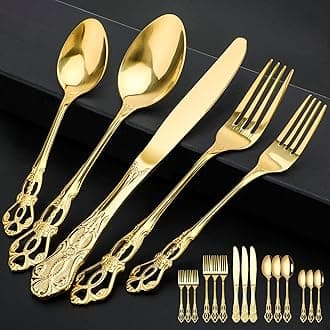 20 Piece Silverware Set Service for 4,Premium Stainless Steel Flatware Set,Mirror Polished Cutlery Utensil Set,Durable Home Kitchen Eating Tableware Set (Golden)