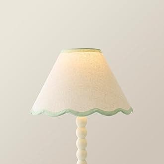 ValueLights | Small Natural Linen Tapered Light Shade with Green Scallop Trim for Table Lamp | Lamp Shades, Home Décor & Improvement Essential | 27.5cm Shade Width
