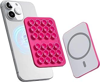 SUCKY Magnetic Suction Cell Phone Grip for MagSafe Case, Silicone Holder, Hands-Free Removable Mount, Durable Magnet Phone Accessory for iPhone and Android - Hot Pink