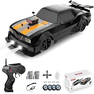 RC Drift Car 2.4GHz 1:16 Scale 4WD High Speed Remote Control Cars Vehicle with LED Lights Two Batteries and Drifting Tires Racing Sport Toy Cars for Adults Boys Girls Kids