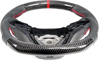 IKON MOTORSPORTS, Steering Wheel Compatible With 2012-2015 Chevy Camaro, Black Carbon Fiber & Perforated Leather Steering Wheel Brushed Kit With Red Stitching Red Indicator